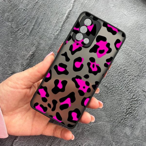 Чохол для Oppo A74 4G з захистом камери з леопардом рожевим