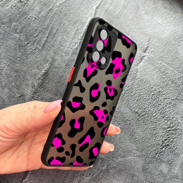 Чохол для Oppo A74 4G з захистом камери з леопардом рожевим