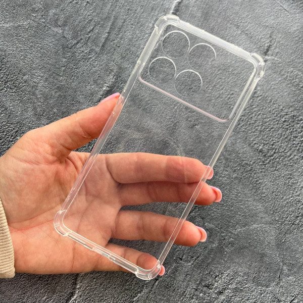 Чехол для Xiaomi Poco F6 Pro с защитой камеры противоударный прозрачный силиконовый чехол