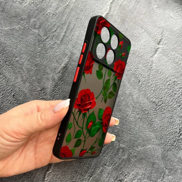 Чохол для Xiaomi Poco F6 Pro з захистом камери з квітами червоні троянди