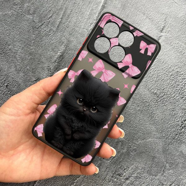 Чохол для Xiaomi Poco F6 Pro з захистом камери дитячий з котиком та бантиками