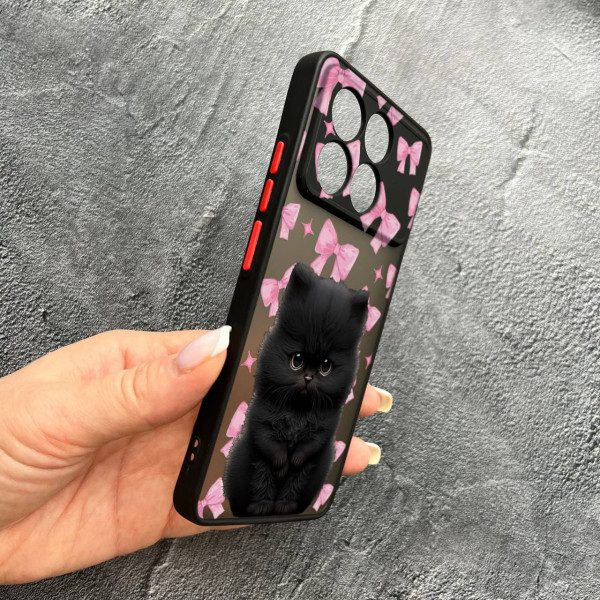 Чохол для Xiaomi Poco F6 Pro з захистом камери дитячий з котиком та бантиками