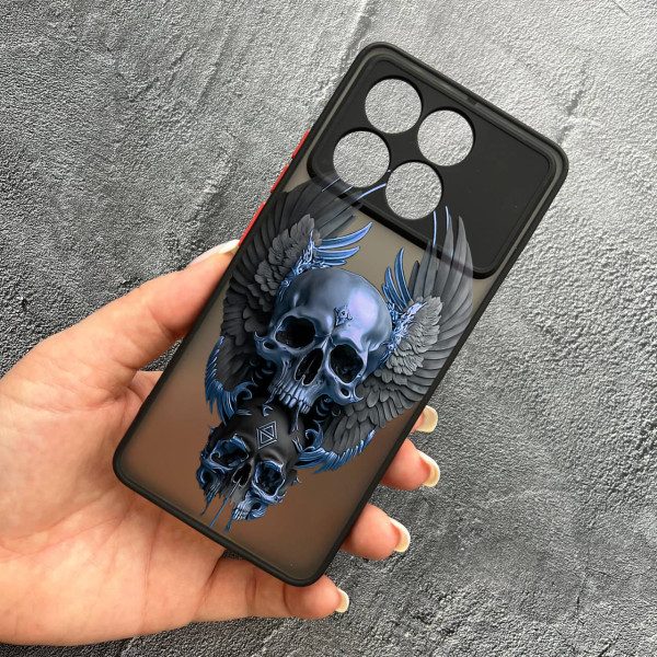 Чехол для Xiaomi Poco F6 Pro с защитой камеры с черепом и крыльями