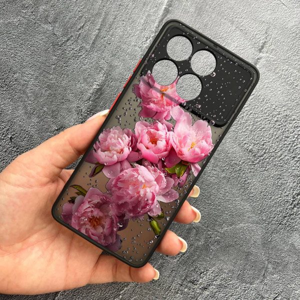 Чехол для Xiaomi Poco F6 Pro с защитой камеры с цветами и каплями