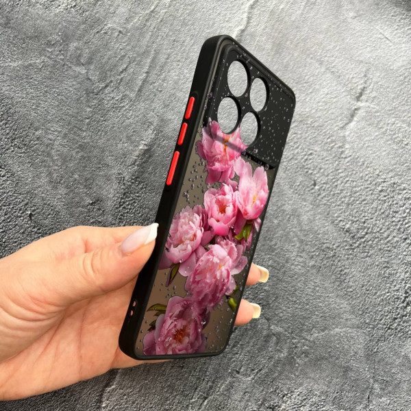 Чехол для Xiaomi Poco F6 Pro с защитой камеры с цветами и каплями
