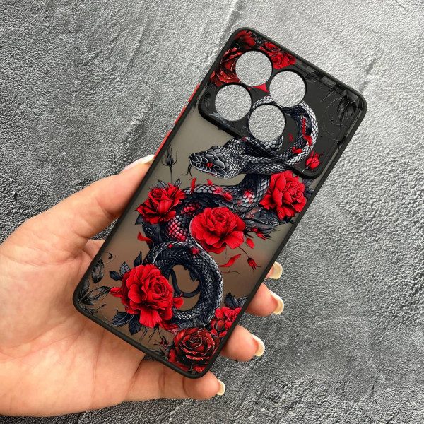 Чохол для Xiaomi Poco F6 Pro з захистом камери з змією в квітах