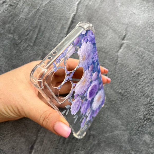 Чохол для Xiaomi Poco F6 Pro з захистом камери з квітами бузкові півонії ніжні протиударний прозорий силіконовий чохол