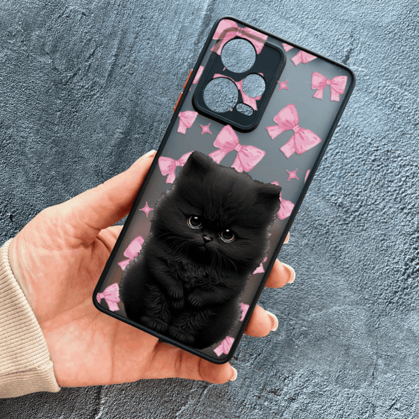 Чехол для Xiaomi Poco X5 с защитой камеры детский с котиком и бантиками