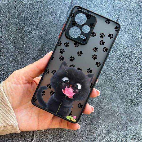 Чехол для Xiaomi Poco X5 детский с защитой камеры с котом и цветком