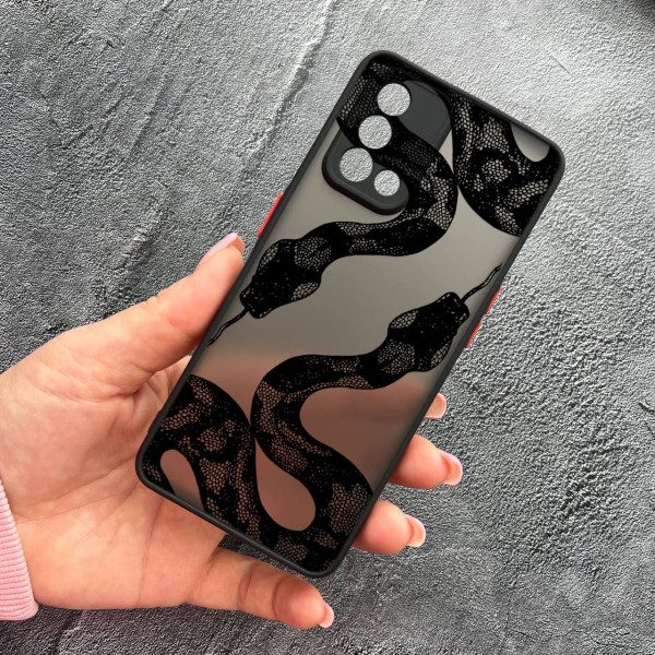 Чехол для Oppo A74 4G с защитой камеры с черной змеей