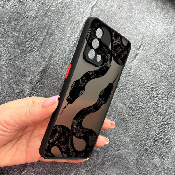 Чехол для Oppo A74 4G с защитой камеры с черной змеей