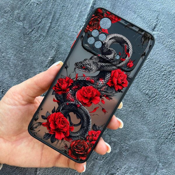 Чохол для Xiaomi Poco M4 Pro 4G з захистом камери з змією в квітах