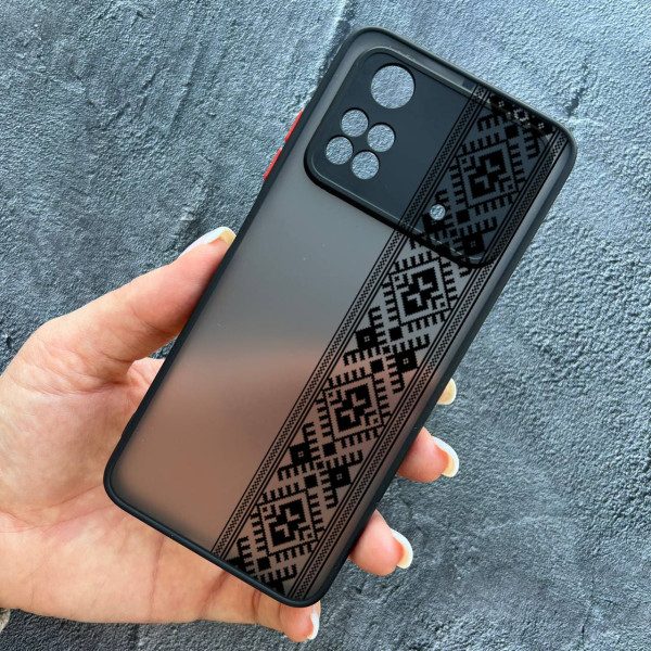 Чохол для Xiaomi Poco M4 Pro 4G з захистом камери з вишиванкою чорна оригінальна