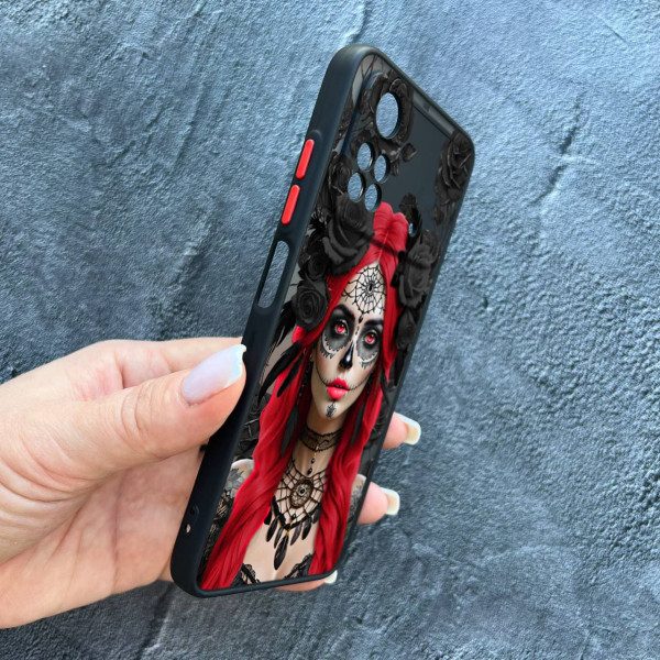 Чохол для Xiaomi Poco M4 Pro 4G з захистом камери дівчина Санта-Муерте у трояндах