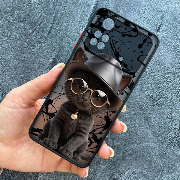 Чехол для Xiaomi Poco M4 Pro 4G с защитой камеры с котом в шляпе