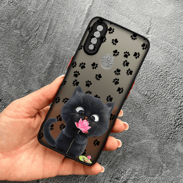 Чехол для Oppo A31 с защитой камеры детский с котом и цветком