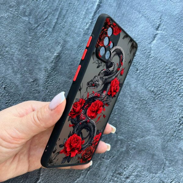 Чехол для Samsung Galaxy A71 с защитой камеры со змеей в цветах
