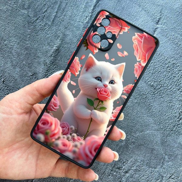 Чохол для Samsung Galaxy A71 з захистом камери з котиком в квітах трояндах