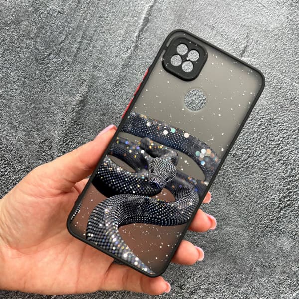 Чехол для Oppo A15s / A15 с защитой камеры со змеей с блестками