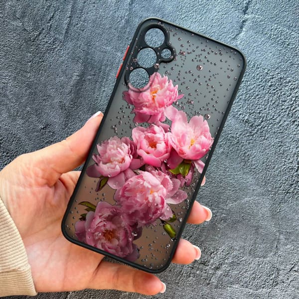 Чехол для Samsung Galaxy M14 с защитой камеры с цветами и каплями