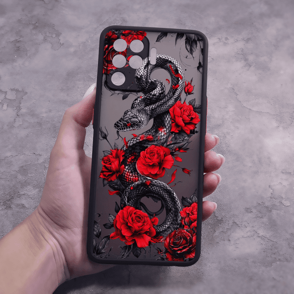 Чехол для Oppo Reno 5 Lite с защитой камеры со змеей в цветах