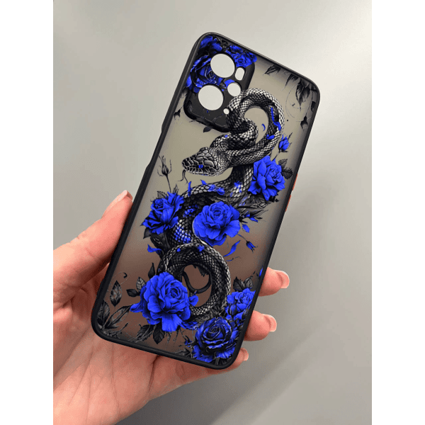 Чехол для Oppo A76 / A96 с защитой камеры с синей змеей в цветах