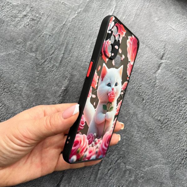 Чехол для Oppo A53 4G с защитой камеры с котом в цветах розах