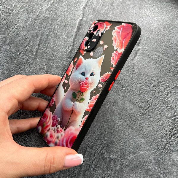 Чехол для Oppo A53 4G с защитой камеры с котом в цветах розах