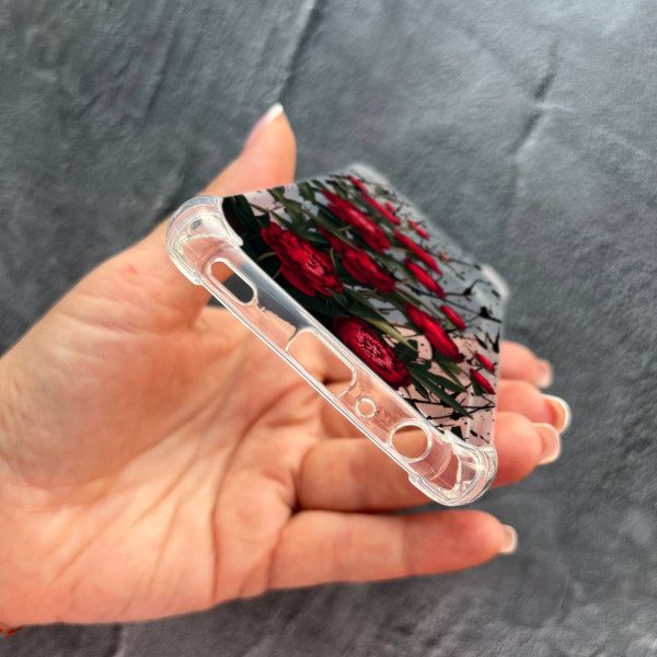 Чехол для Samsung Galaxy A33 с защитой камеры с цветами красные пионы маленькие противоударный прозрачный силиконовый чехол