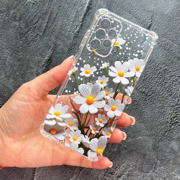 Чохол для Samsung Galaxy A33 з захистом камери з квітами ромашки білі протиударний прозорий силіконовий чохол