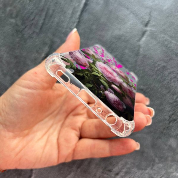 Чехол для Samsung Galaxy A33 с защитой камеры с цветами розовые пионы противоударный прозрачный силиконовый чехол
