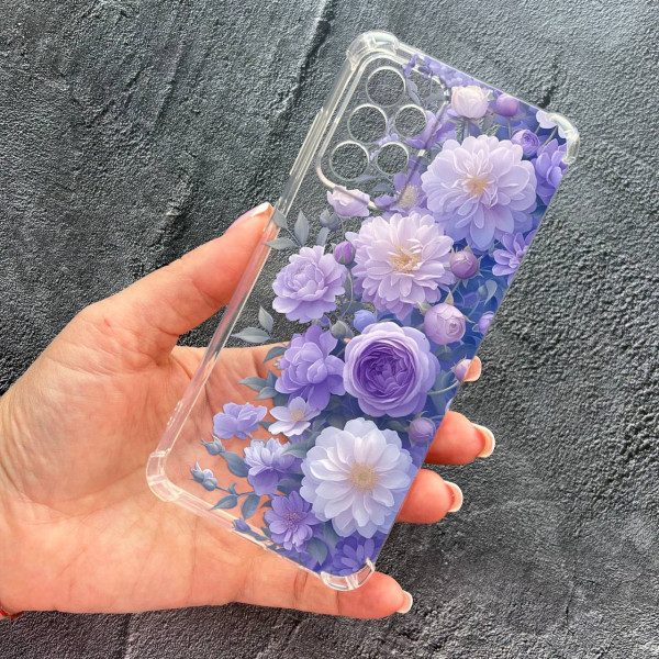 Чохол для Samsung Galaxy A33 з захистом камери з квітами бузкові півонії ніжні протиударний прозорий силіконовий чохол