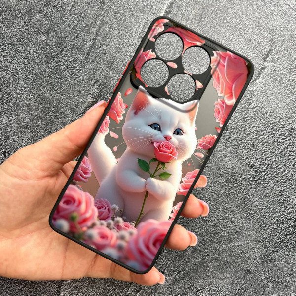 Чехол для Xiaomi 14T Pro с защитой камеры с котом в цветах розах