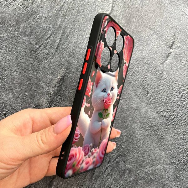 Чехол для Xiaomi 14T Pro с защитой камеры с котом в цветах розах