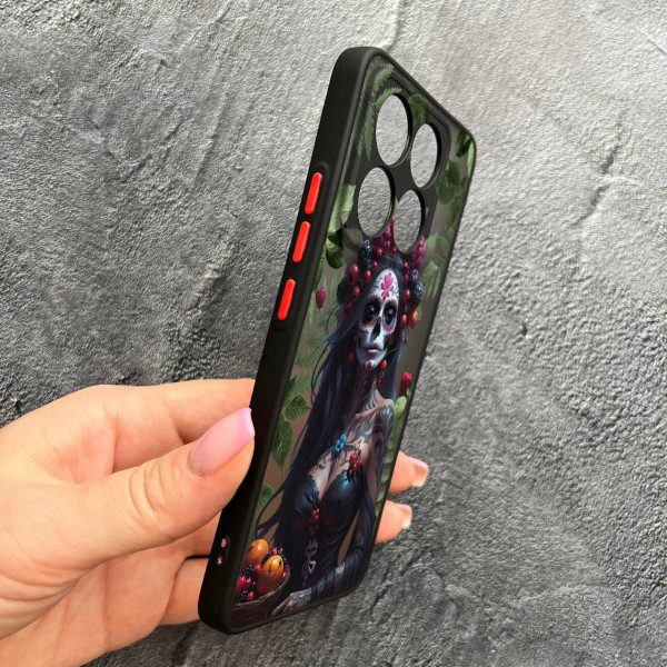 Чохол для Xiaomi 14T Pro з захистом камери дівчина Санта-Муерте та листями