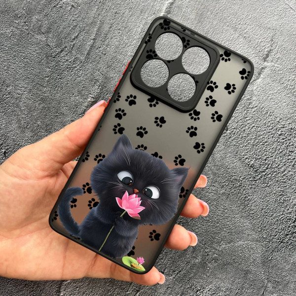 Чехол для Xiaomi 14T Pro с защитой камеры детский с котом и цветком