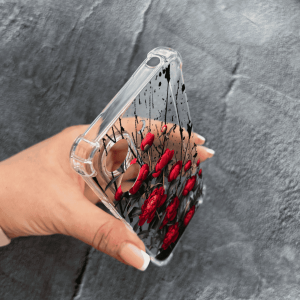 Чохол для Xiaomi Redmi 13C 4G / Poco C65 з захистом камери з квітами червоні півонії маленькі протиударний прозорий силіконовий чохол