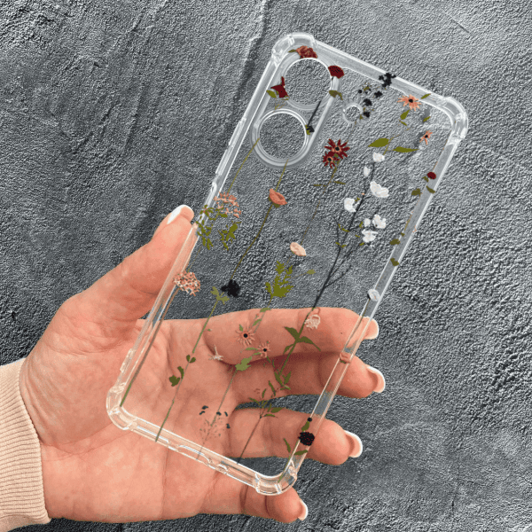 Чехол для Xiaomi Redmi 13C 4G / Poco C65 с защитой камеры с цветами лианы противоударный прозрачный силиконовый чехол