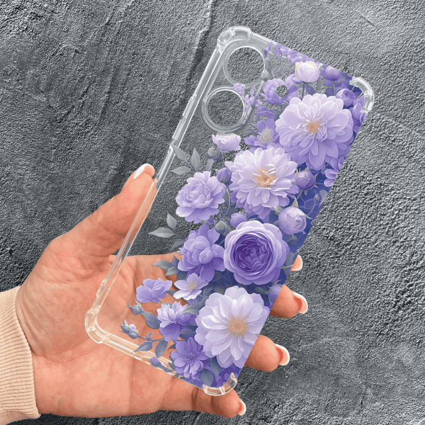 Чехол для Xiaomi Redmi 13C 4G / Poco C65 с защитой камеры с цветами лавандовые пионы нежные противоударный прозрачный силиконовый чехол