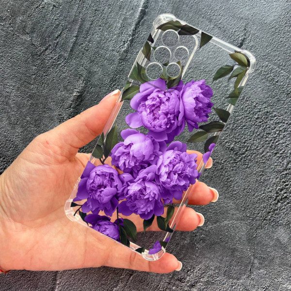 Чохол для Samsung Galaxy A32 (A325F) 4G з захистом камери з квітами бузкові півонії протиударний прозорий силіконовий чохол