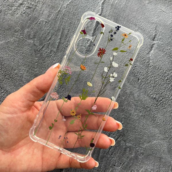 Чохол для Oppo A17 / A17K з захистом камери з квітами ліани протиударний прозорий силіконовий чохол