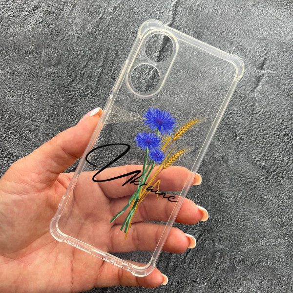 Чехол для Oppo Reno 8T 4G с защитой камеры патриотический с волошкой противоударный прозрачный силиконовый чехол