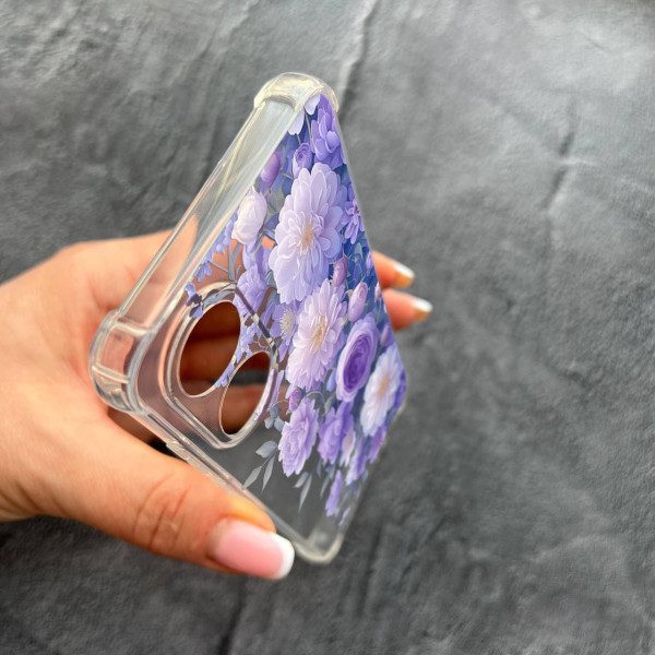Чехол для Oppo Reno 8T 4G с защитой камеры с цветами лавандовые пионы нежные противоударный прозрачный силиконовый чехол