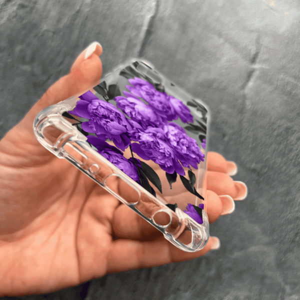 Чехол для Samsung Galaxy A51 с цветами лавандовые пионы противоударный прозрачный силиконовый чехол