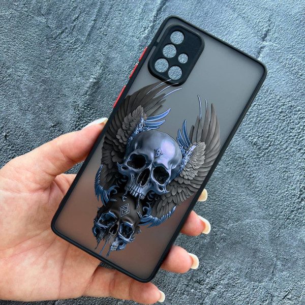 Чехол для Samsung Galaxy A51 с защитой камеры с черепом и крыльями