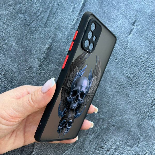 Чехол для Samsung Galaxy A51 с защитой камеры с черепом и крыльями