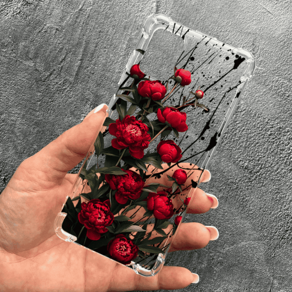 Чохол для Samsung Galaxy A71 з квітами червоні півонії маленькі протиударний прозорий силіконовий чохол