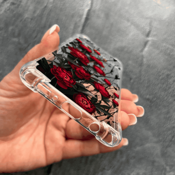 Чехол для Samsung Galaxy A71 с цветами красные пионы маленькие противоударный прозрачный силиконовый чехол