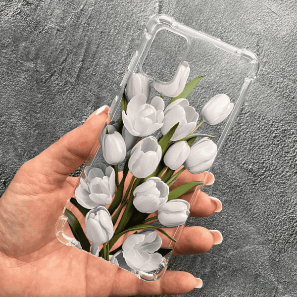 Чохол для Samsung Galaxy A71 з квітами білі тюльпани протиударний прозорий силіконовий чохол