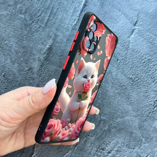 Чохол для Samsung Galaxy A51 з захистом камери з котиком в квітах трояндах